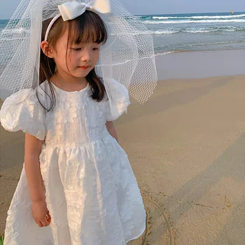 Юбка для девочек Большой цветок Пузырчатый рукав Сладкое платье Юбка принцессы 2022 Лето Новый Ханбок