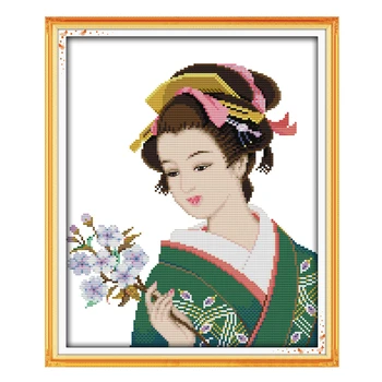 Японская девочка цветочная книга вышивка крестом набор люди 18ct 14ct count canvas stitchs вышивка DIY рукоделие ручной работы плюс