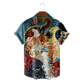 Японская мужская рубашка Модная рубашка Harajuku с коротким рукавом для мужчин Y2k Мужская одежда Уличная одежда Лацкан Футболка Повседневная блузка на пуговицах 0